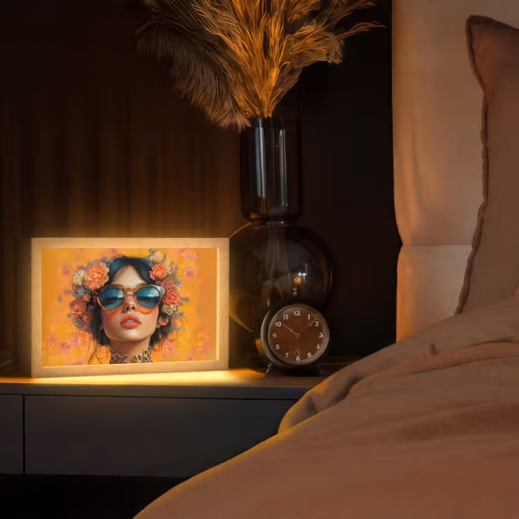 Vrouw - Bloemen - Aesthetic - Oranje Light Box met kabel (Tafellamp) klein -sfeer1