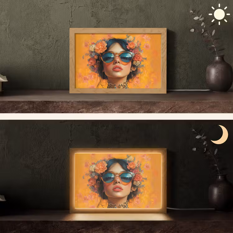 Vrouw - Bloemen - Aesthetic - Oranje Light Box met kabel (Tafellamp) klein -sfeer3