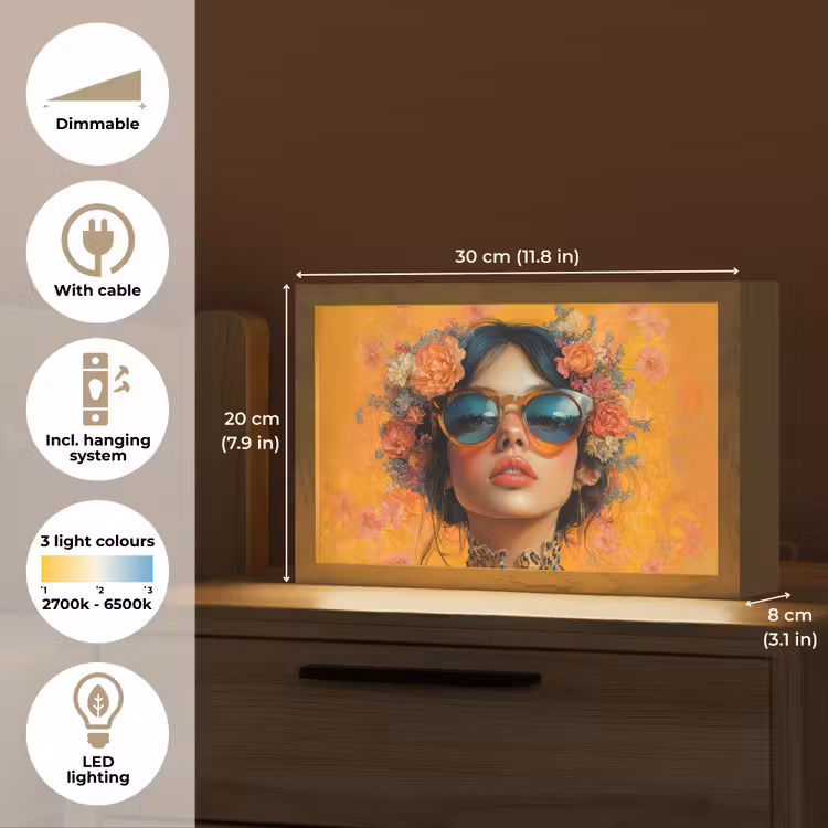 Vrouw - Bloemen - Aesthetic - Oranje Light Box met kabel (Tafellamp) klein -USP_EN