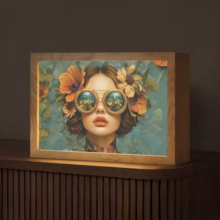 Vrouw - Bloemen - Vlinders - Natuur - Vintage Light Box met kabel (Tafellamp) klein -z3d_website