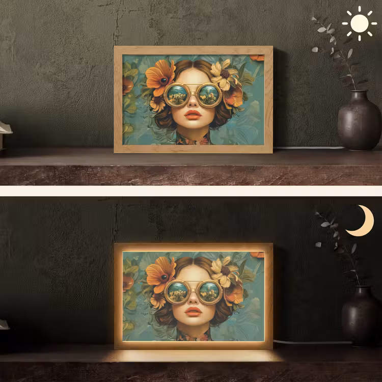Vrouw - Bloemen - Vlinders - Natuur - Vintage Light Box met kabel (Tafellamp) klein -sfeer3