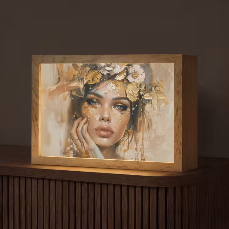 Vrouw - Bloemen - Goud - Portret Light Box met kabel (Tafellamp) klein -z3d_website