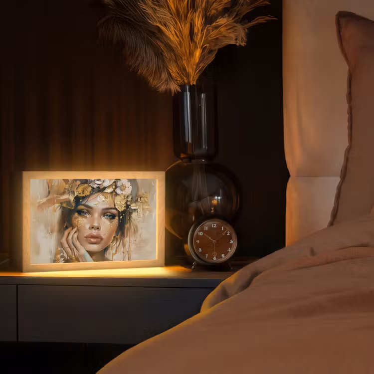 Vrouw - Bloemen - Goud - Portret Light Box met kabel (Tafellamp) klein -sfeer1
