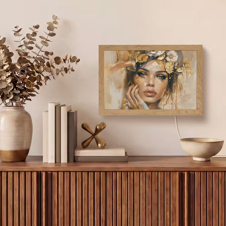 Vrouw - Bloemen - Goud - Portret Light Box met kabel (Tafellamp) klein -sfeer2