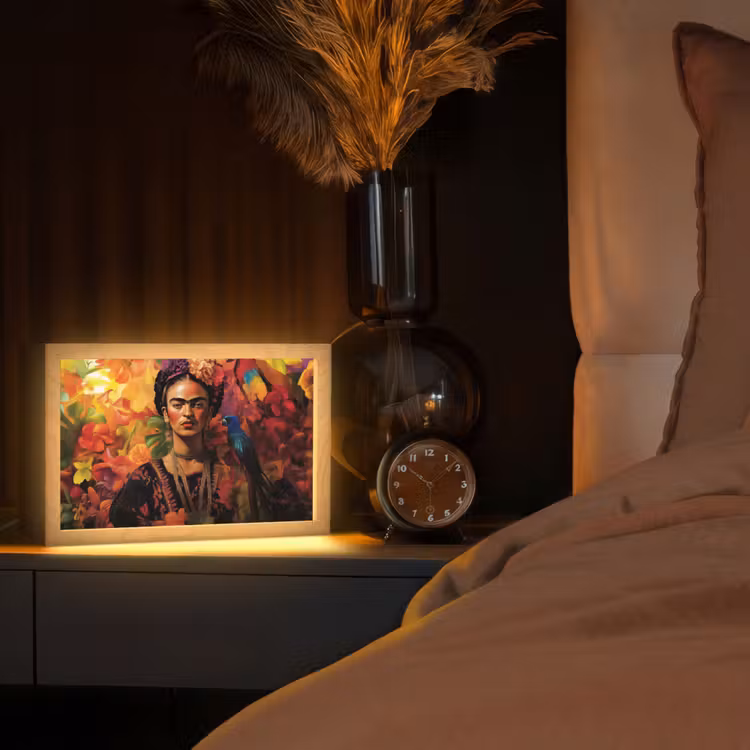 Vrouw - Bloemen - Papegaai - Schilderachtig Light Box met kabel (Tafellamp) klein -sfeer1