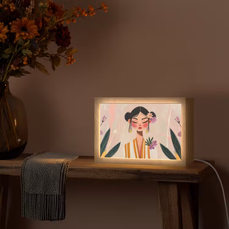 Vrouw - Bloemen - Pastel Light Box met kabel (Tafellamp) klein -sfeer4