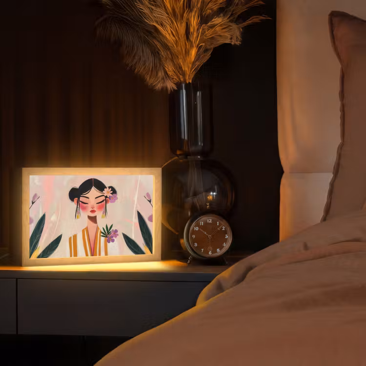 Vrouw - Bloemen - Pastel Light Box met kabel (Tafellamp) klein -sfeer1