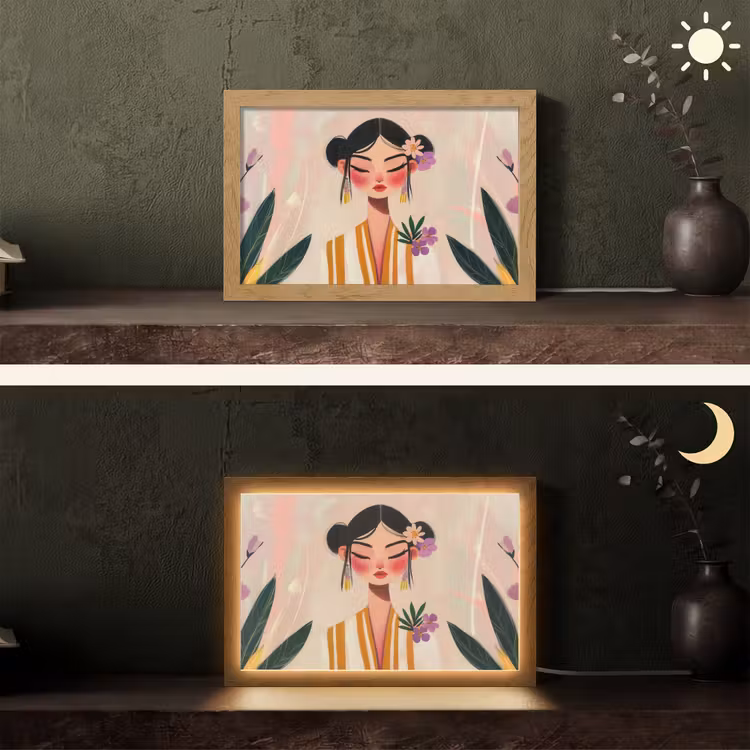 Vrouw - Bloemen - Pastel Light Box met kabel (Tafellamp) klein -sfeer3
