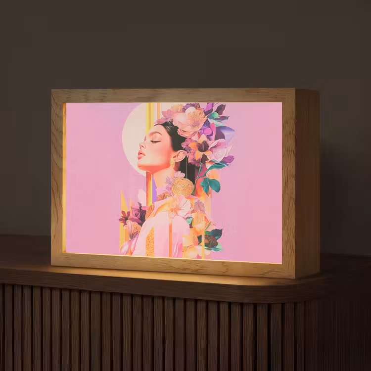 Vrouw - Bloemen - Paars - Abstract Light Box met kabel (Tafellamp) klein -z3d_website