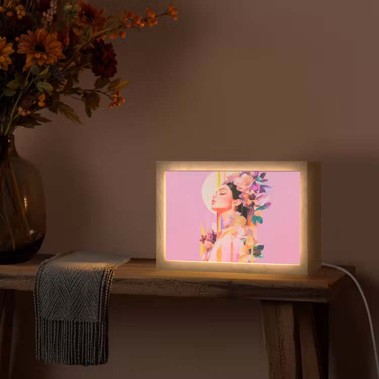 Vrouw - Bloemen - Paars - Abstract Light Box met kabel (Tafellamp) klein -sfeer4