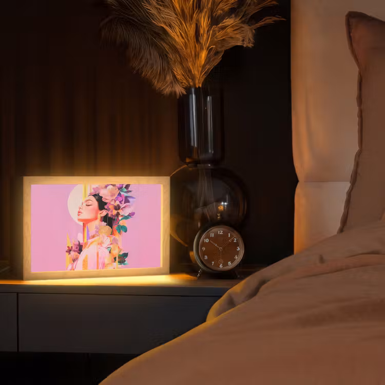 Vrouw - Bloemen - Paars - Abstract Light Box met kabel (Tafellamp) klein -sfeer1