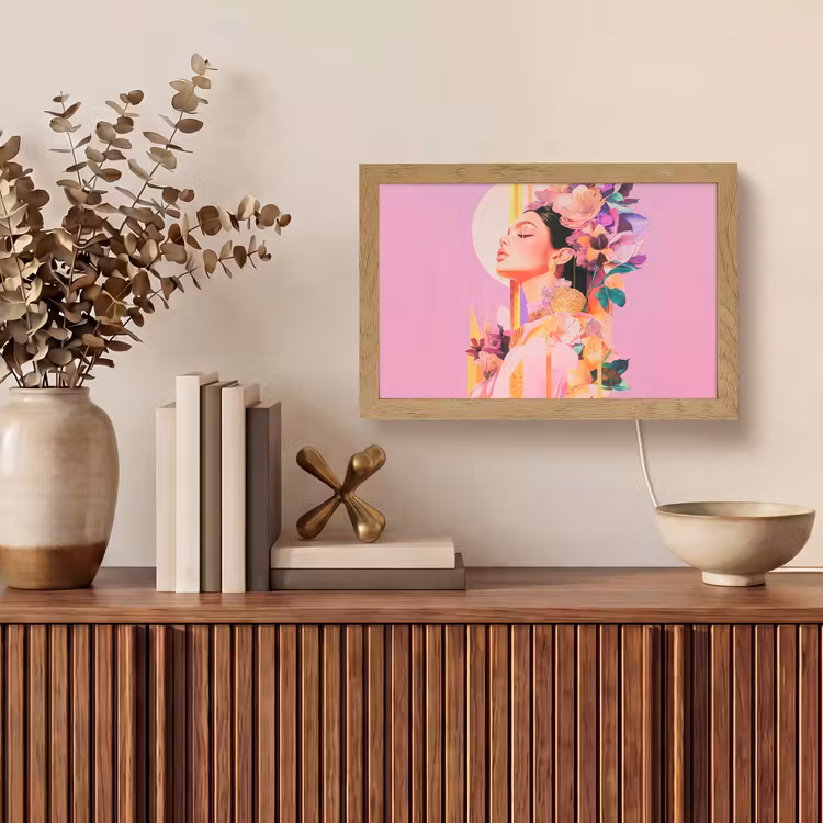 Vrouw - Bloemen - Paars - Abstract Light Box met kabel (Tafellamp) klein -sfeer2