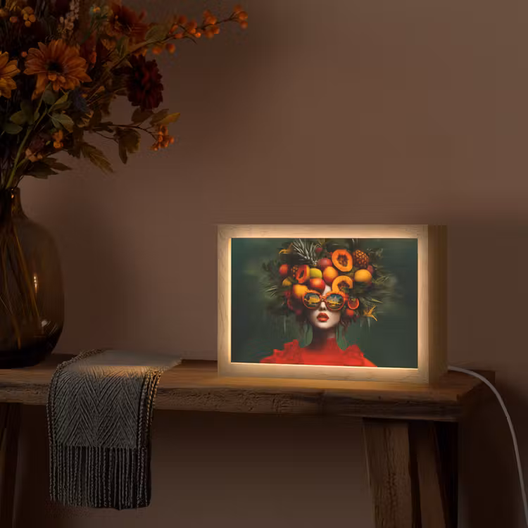 Vrouw - Vruchten - Papaja - Ananas Light Box met kabel (Tafellamp) klein -sfeer4