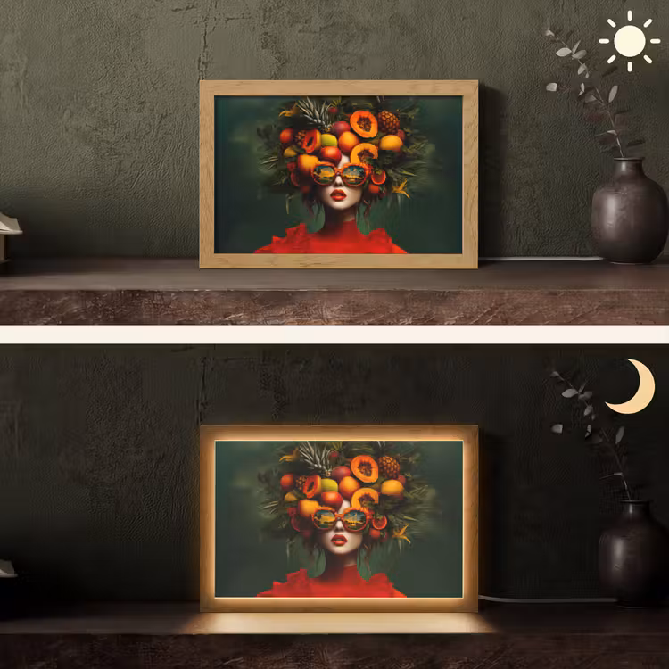 Vrouw - Vruchten - Papaja - Ananas Light Box met kabel (Tafellamp) klein -sfeer3