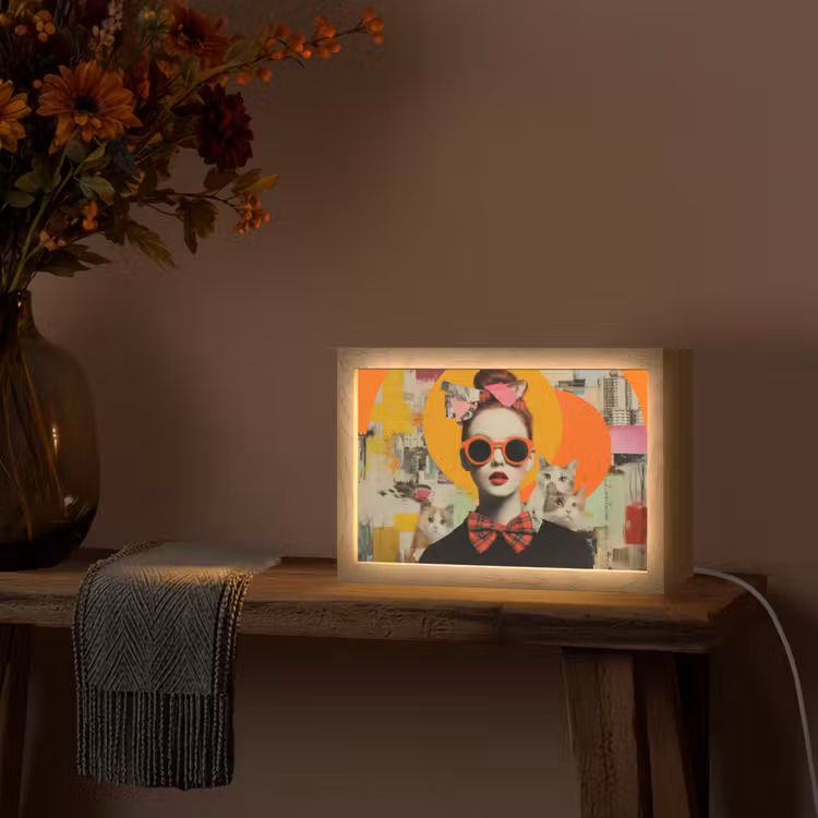 Vrouw - Bril - Strik - Retro Light Box met kabel (Tafellamp) klein -sfeer4