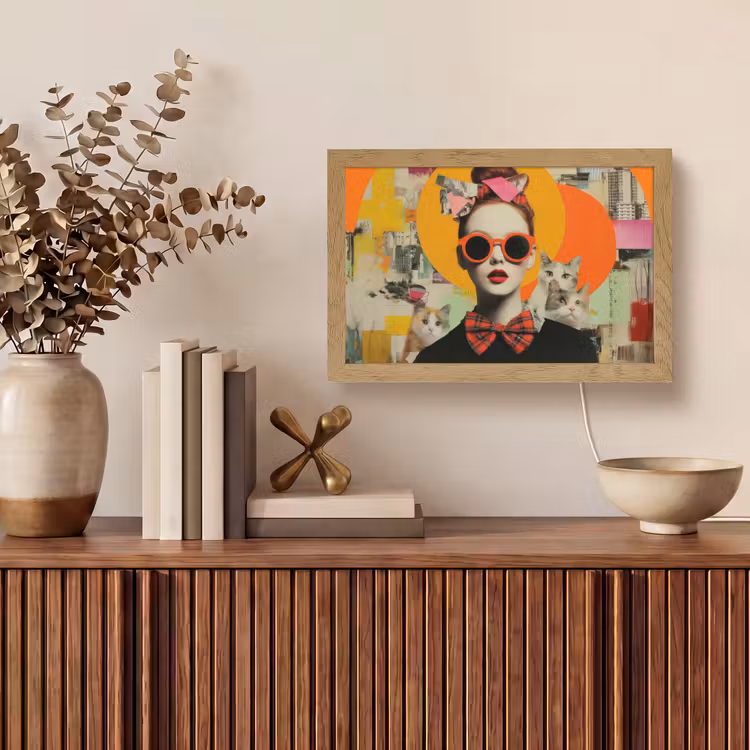 Vrouw - Bril - Strik - Retro Light Box met kabel (Tafellamp) klein -sfeer2