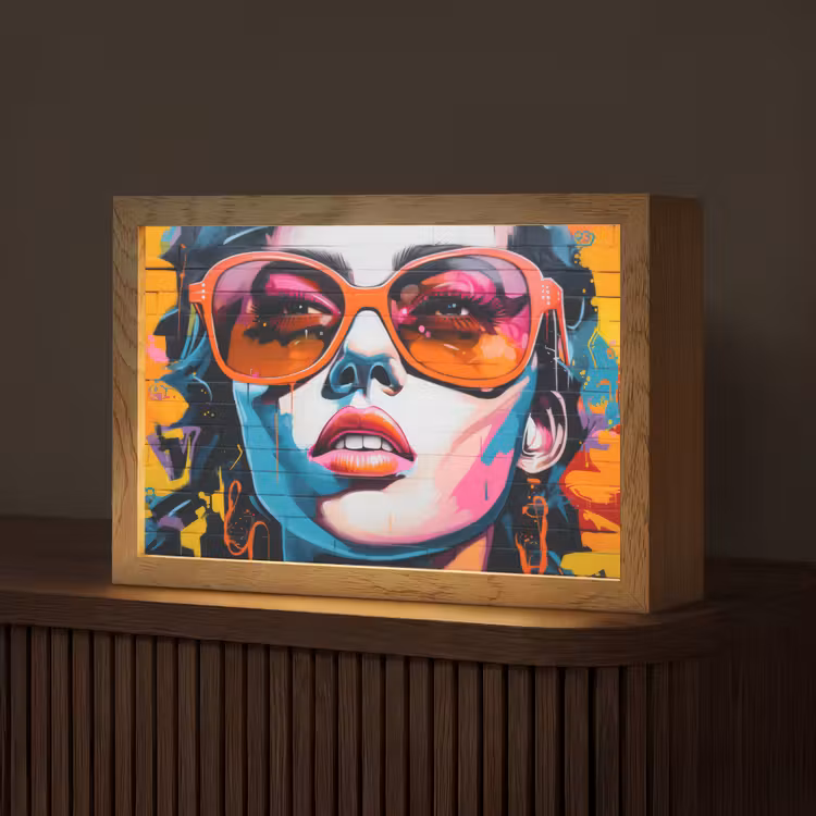 Vrouw - Bril - Kleuren - Graffiti Light Box met kabel (Tafellamp) klein -z3d_website