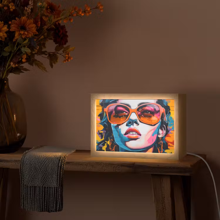 Vrouw - Bril - Kleuren - Graffiti Light Box met kabel (Tafellamp) klein -sfeer4