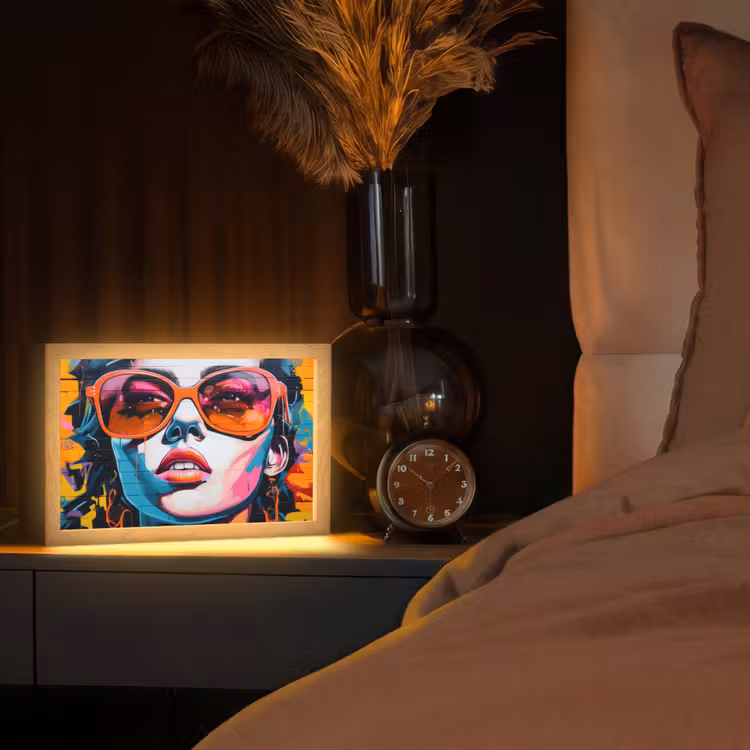 Vrouw - Bril - Kleuren - Graffiti Light Box met kabel (Tafellamp) klein -sfeer1