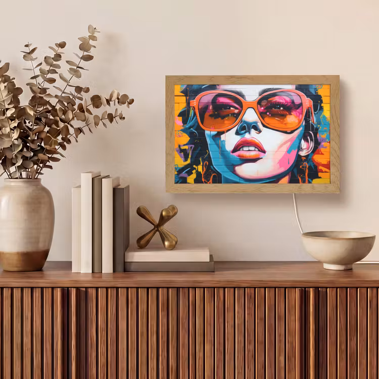 Vrouw - Bril - Kleuren - Graffiti Light Box met kabel (Tafellamp) klein -sfeer2