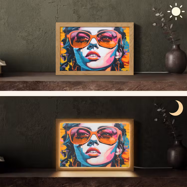 Vrouw - Bril - Kleuren - Graffiti Light Box met kabel (Tafellamp) klein -sfeer3