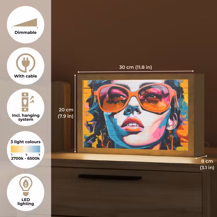 Vrouw - Bril - Kleuren - Graffiti Light Box met kabel (Tafellamp) klein -USP_EN