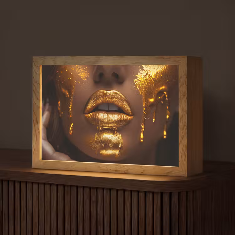 Vrouw - Goud - Gezicht - Verf - Lippen Light Box met kabel (Tafellamp) klein -z3d_website