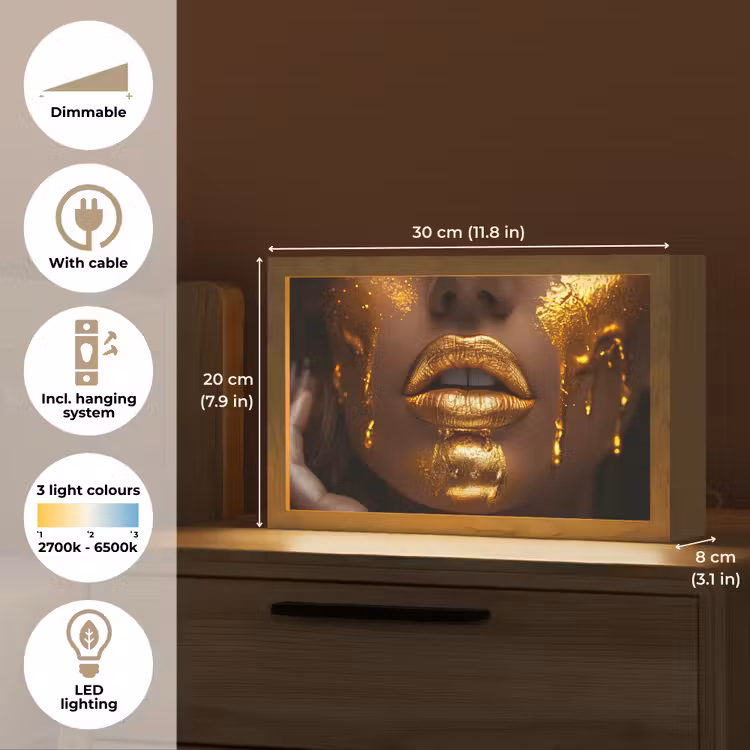Vrouw - Goud - Gezicht - Verf - Lippen Light Box met kabel (Tafellamp) klein -USP_EN