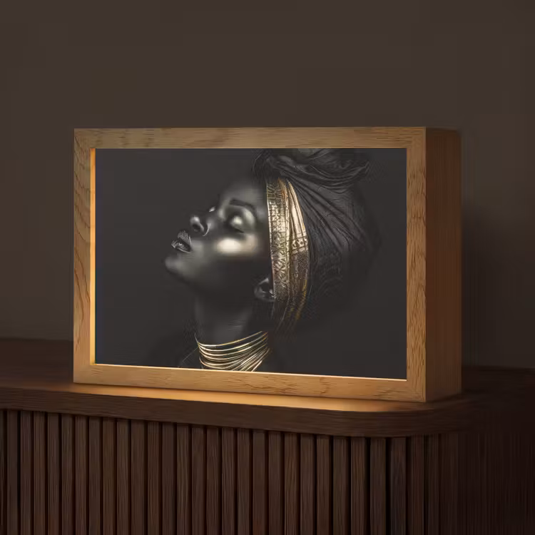 Vrouw - Goud - Portret - Modern Light Box met kabel (Tafellamp) klein -z3d_website