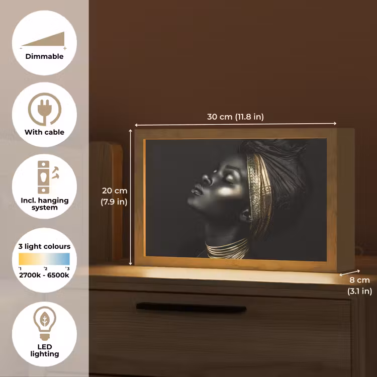 Vrouw - Goud - Portret - Modern Light Box met kabel (Tafellamp) klein -USP_EN