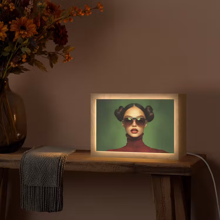 Vrouw - Groen - Bril - Aesthetic - Modern Light Box met kabel (Tafellamp) klein -sfeer4