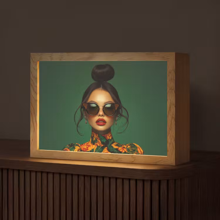 Vrouw - Groen - Modern - Bril - Abstract Light Box met kabel (Tafellamp) klein -z3d_website