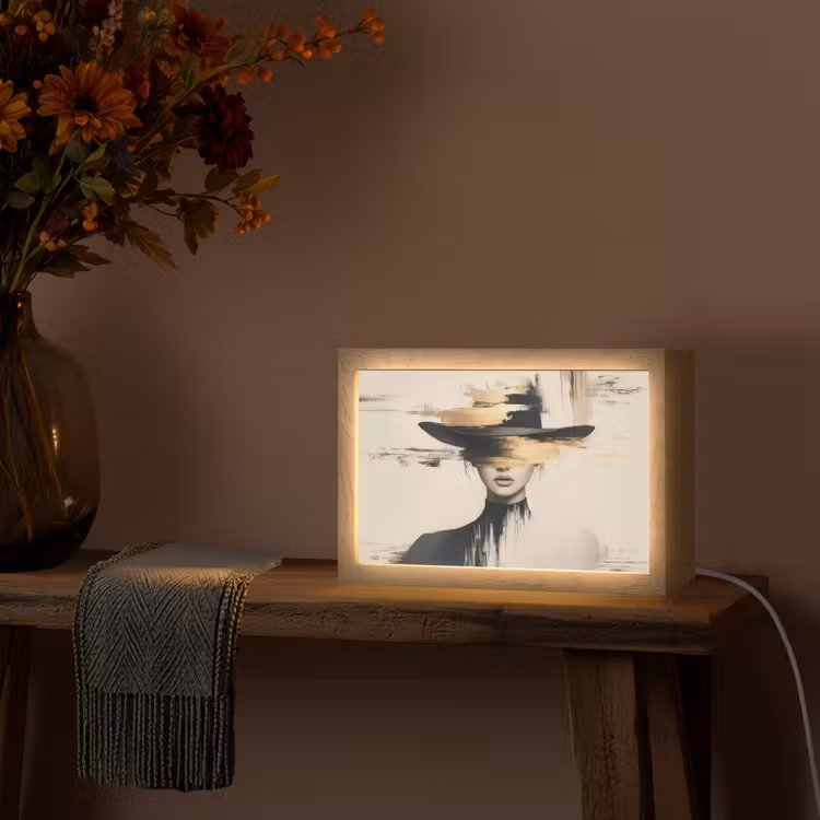 Vrouw - Hoed - Verf Light Box met kabel (Tafellamp) klein -sfeer4