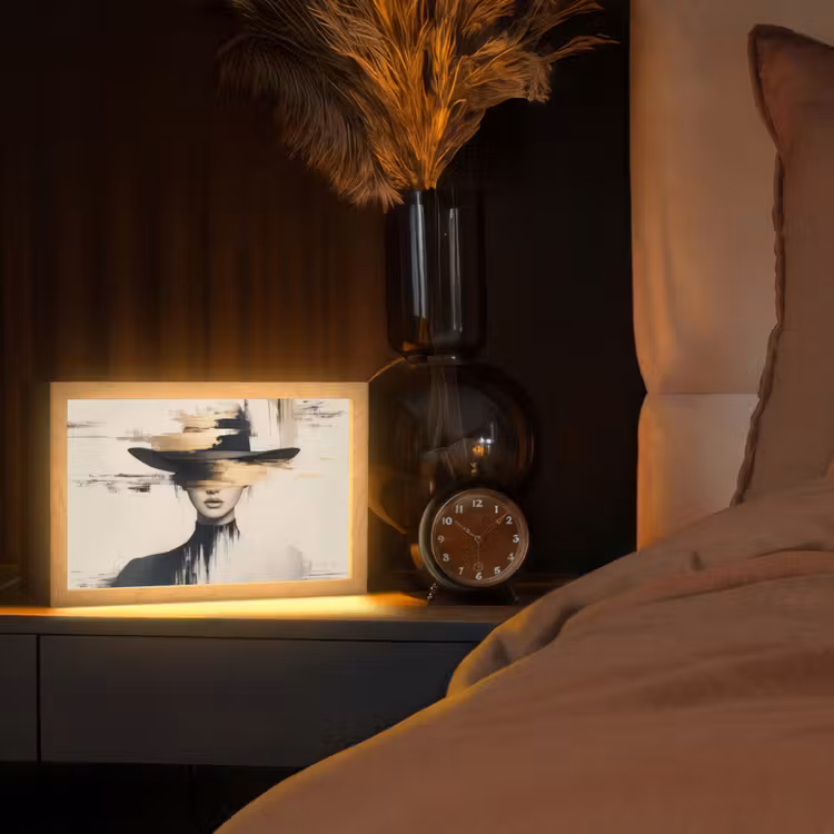Vrouw - Hoed - Verf Light Box met kabel (Tafellamp) klein -sfeer1