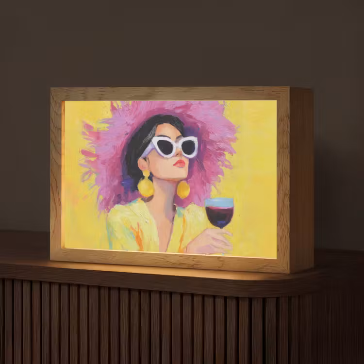 Vrouw - Hoed - Paars - Wijn Light Box met kabel (Tafellamp) klein -z3d_website