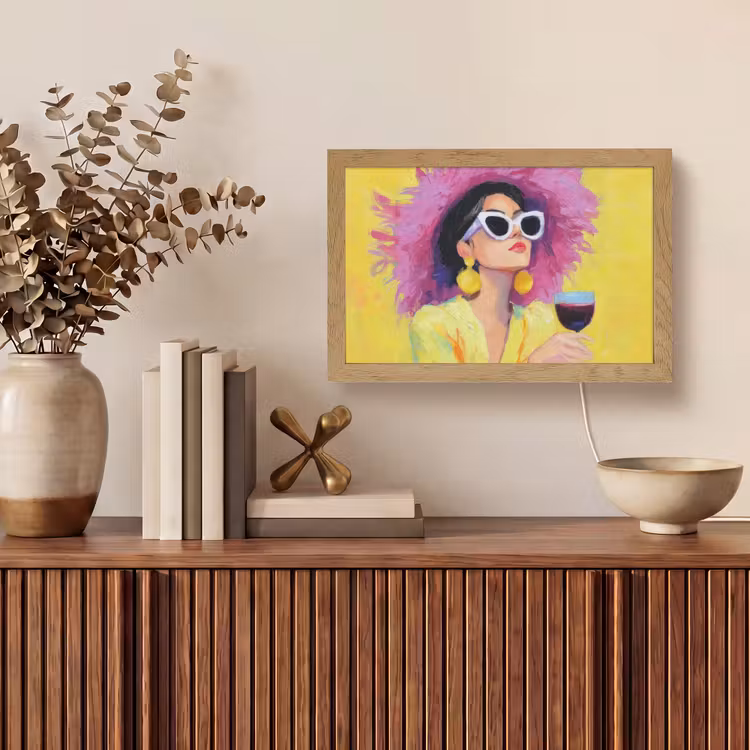 Vrouw - Hoed - Paars - Wijn Light Box met kabel (Tafellamp) klein -sfeer2
