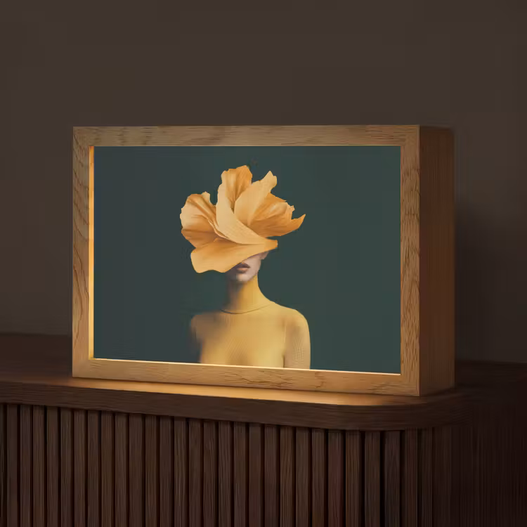 Vrouw - Hoed - Geel Light Box met kabel (Tafellamp) klein -z3d_website