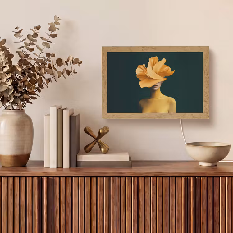 Vrouw - Hoed - Geel Light Box met kabel (Tafellamp) klein -sfeer2