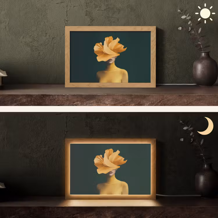 Vrouw - Hoed - Geel Light Box met kabel (Tafellamp) klein -sfeer3