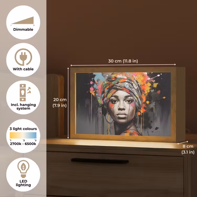 Vrouw - Hoofddoek - Graffiti - Zwart Light Box met kabel (Tafellamp) klein -USP_EN