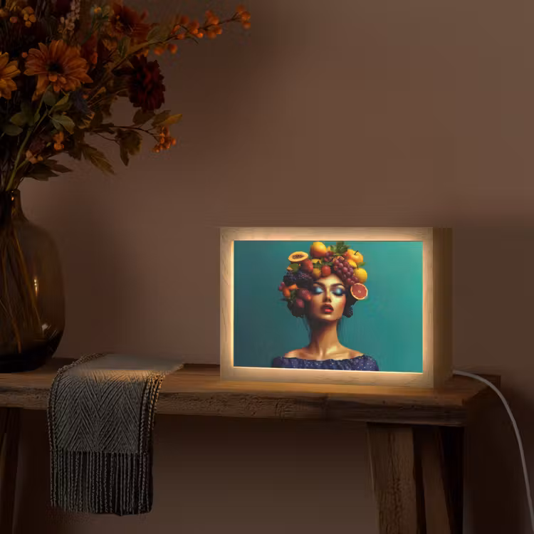 Vrouw - Hoodtooi - Tropisch - Fruit - Druiven Light Box met kabel (Tafellamp) klein -sfeer4
