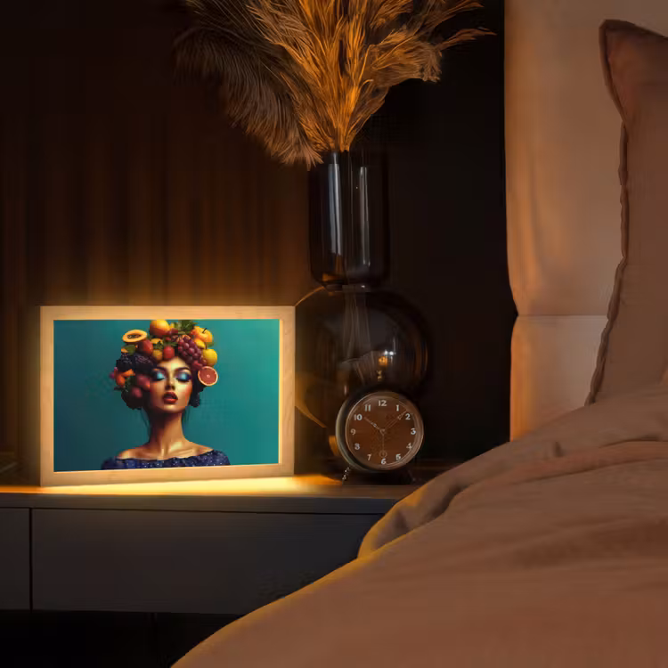 Vrouw - Hoodtooi - Tropisch - Fruit - Druiven Light Box met kabel (Tafellamp) klein -sfeer1