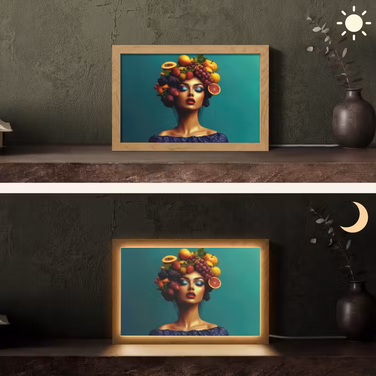 Vrouw - Hoodtooi - Tropisch - Fruit - Druiven Light Box met kabel (Tafellamp) klein -sfeer3