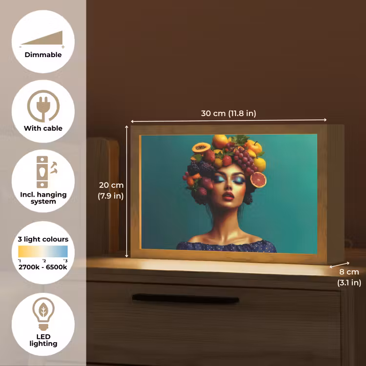 Vrouw - Hoodtooi - Tropisch - Fruit - Druiven Light Box met kabel (Tafellamp) klein -USP_EN