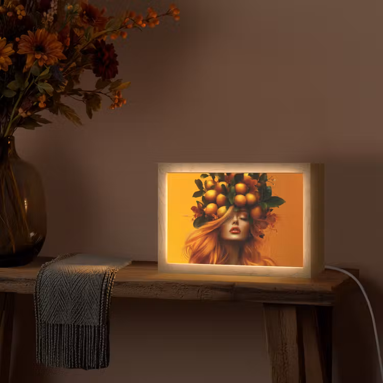 Vrouw - Citroenen - Bloesem - Geel Light Box met kabel (Tafellamp) klein -sfeer4