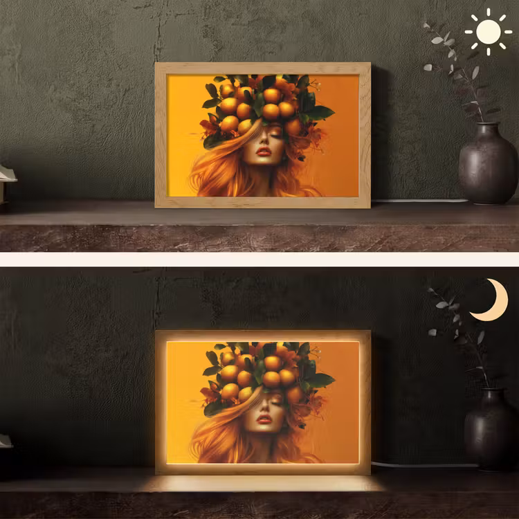 Vrouw - Citroenen - Bloesem - Geel Light Box met kabel (Tafellamp) klein -sfeer3