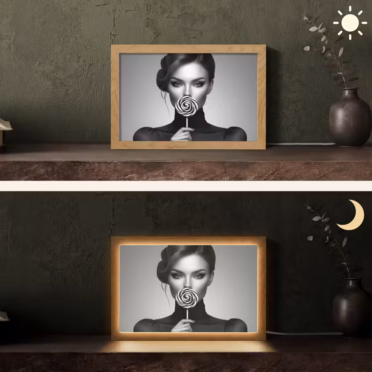 Vrouw - Lolly - Zwart Light Box met kabel (Tafellamp) klein -sfeer3