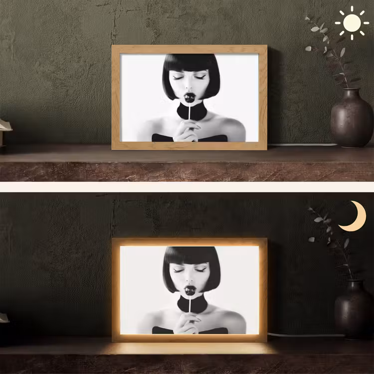 Vrouw - Lolly - Zwart - Wit Light Box met kabel (Tafellamp) klein -sfeer3