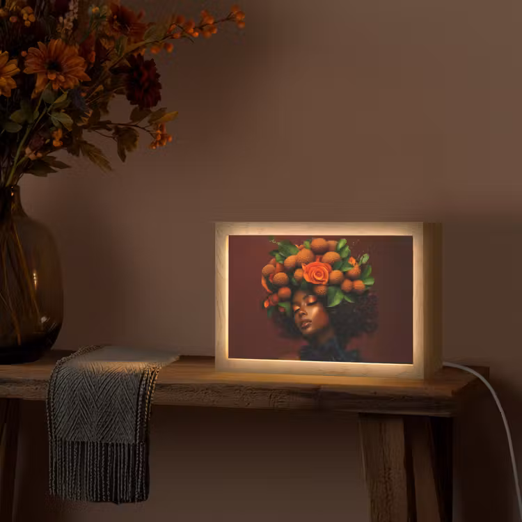 Vrouw - lychee - exotisch Light Box met kabel (Tafellamp) klein -sfeer4