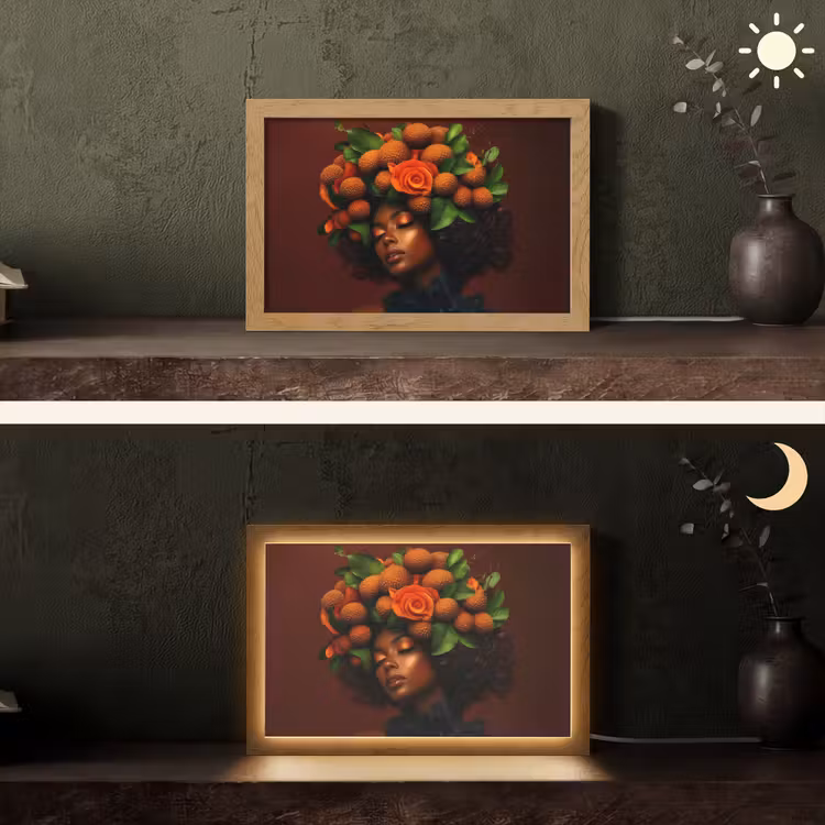 Vrouw - lychee - exotisch Light Box met kabel (Tafellamp) klein -sfeer3
